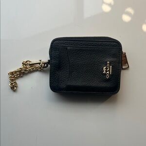 Coach Black Leather Card Holder with Gold Chain